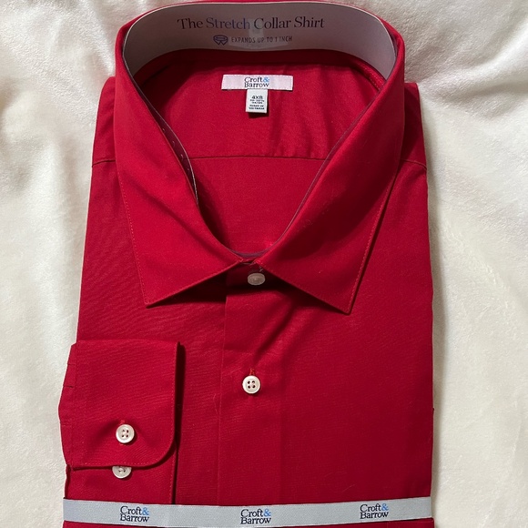 NWT Men's Croft & Barrow 4XB Stretch Collar Long-Sleeve Shirt-Red - Picture 1 of 3